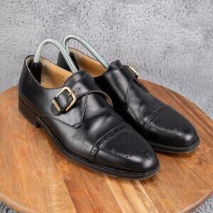 Bruno Magli Italy Mens 8M Black Dress Shoes Leather Monk Strap Loafers Vintage